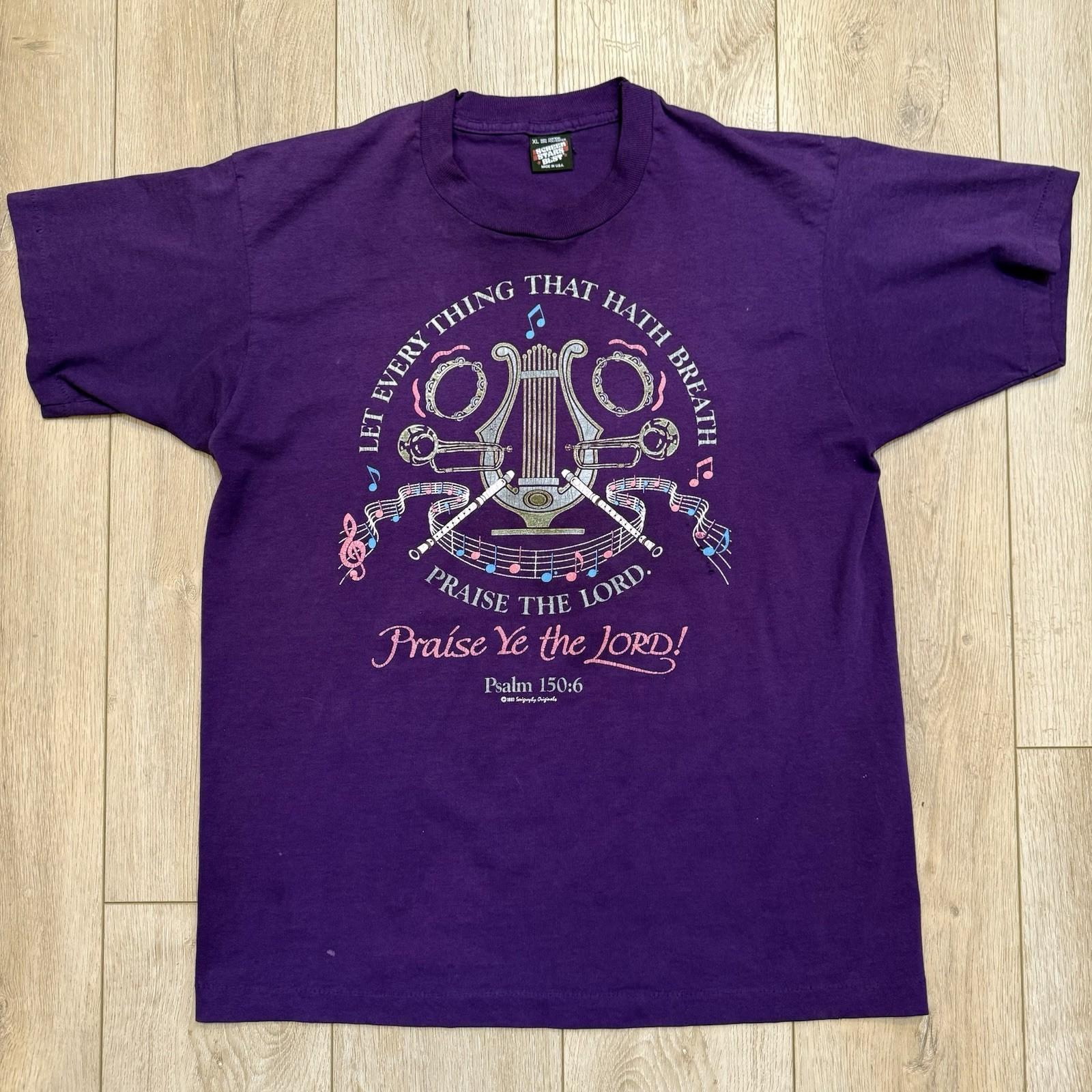 Vintage 90s Psalm 150:6 Bible Verse Jesus Christian Tee Pruple Mens XL Religious S