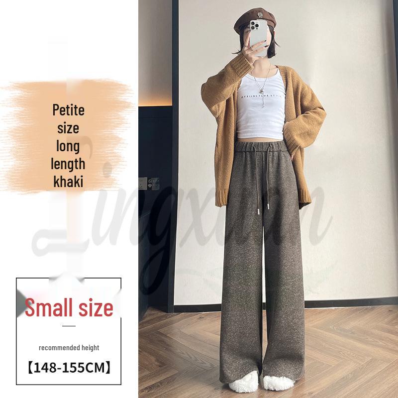 Autumn/Winter 2026 Women's High Waist Slim Fit Wide Leg Floor-Length Pants with Plus Velvet Cashmere.