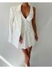 Summer Sexy Patchwork 2 Piece Set Women Elegant Single-breasted Tops + Pleated Mini Skirt Fashion Retro Solid Slim Office Lady Suits