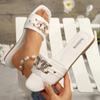 Women's Heart-Shaped Slippers Square-Toe Flat Sandals with Pure Color Metal Decorations Sandals