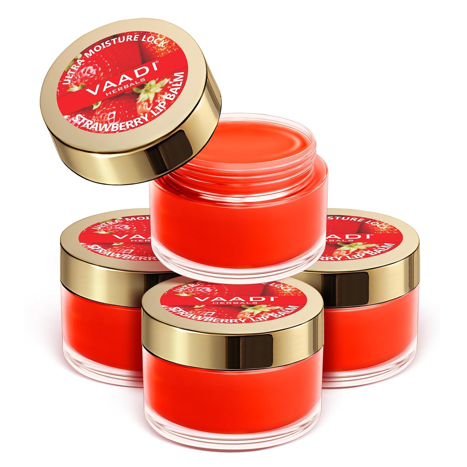 Vaadi Herbals Lip Balm Strawberry And Honey 10g X Pack Of 4 Moisturizing Soft Lips