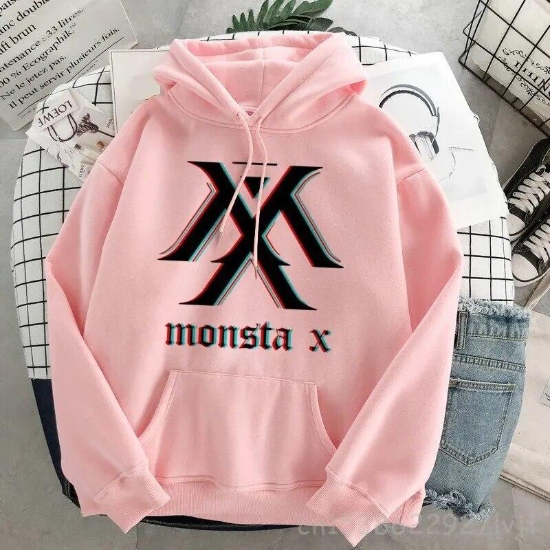 Hipster svetr Monsta X oversized módní mikina s kapucí Harajuku mikina podzimní oblečení ženy mikiny s dlouhým rukávem streetwear unisex mikina