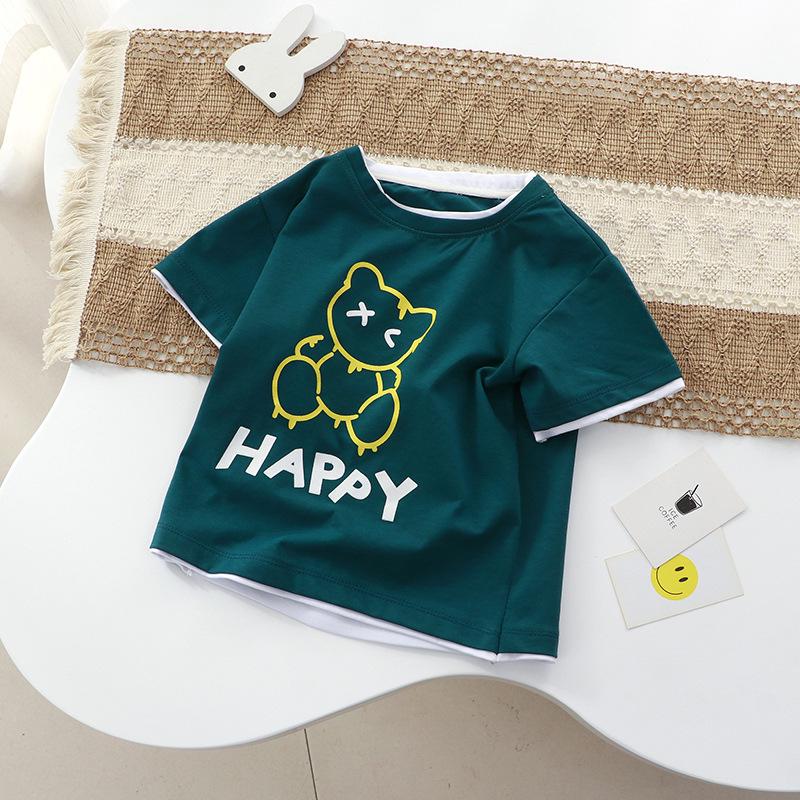 Kids' Two-in-One Short Sleeve Lycra Cotton Summer T-shirt