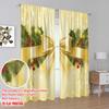 2pcs,2D Plane Printing Popular Curtains Christmas Bow Holly Berries Ornaments (2) Polyester Fabric (without Rod) Room Decor