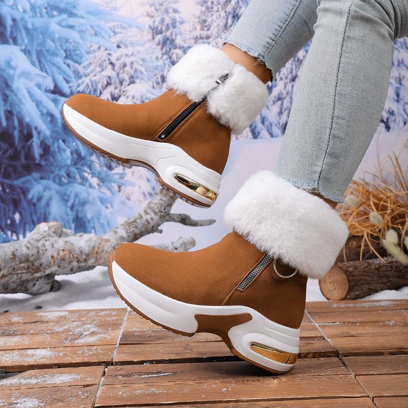 Foreign Snow Boots for Women's Winter New Fur-turning Short Tube, Piled Warm and Heightening Cotton Boots, Tide Thick-soled Short Boots for Women