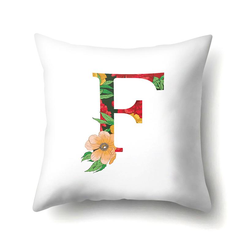 Polyester Pillowcase Watercolor Flowers Car Decoration Print 26 English Letters Home Cushion Cover