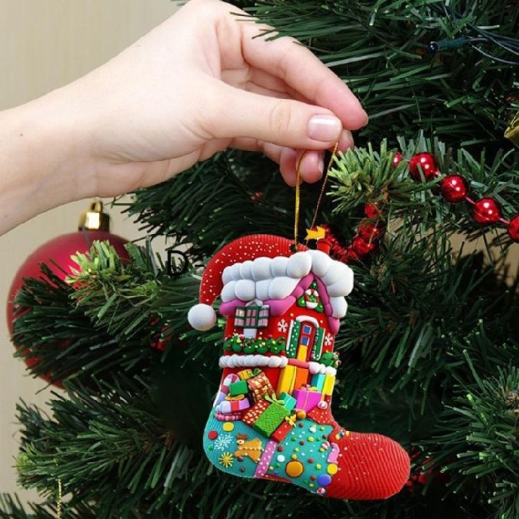 Holiday Hanging Touches Christmas Stocking Set, 6 Piece Acrylic Tree Trim with Assorted Seasonal Artwork for Tree Branch and Small Display Use