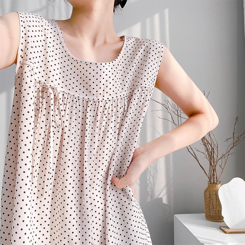 Korean polka dot tank pajamas for women, faux cotton silk, new summer home wear, can be worn as loose dresses outside
