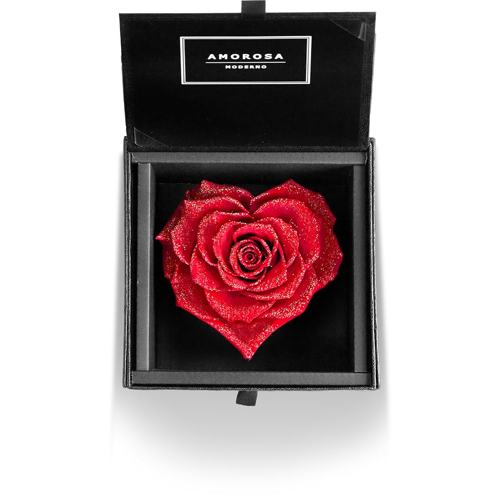 Amorosa Moderno Preserved Flower Diamond Rose Love Heart Red