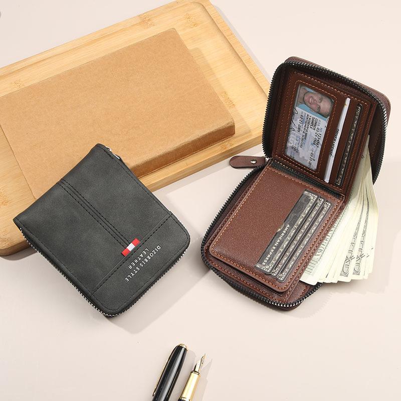 Schoolbag1011 new men's wallet short horizontal zipper 30% off change bag retro casual buckle square bag
