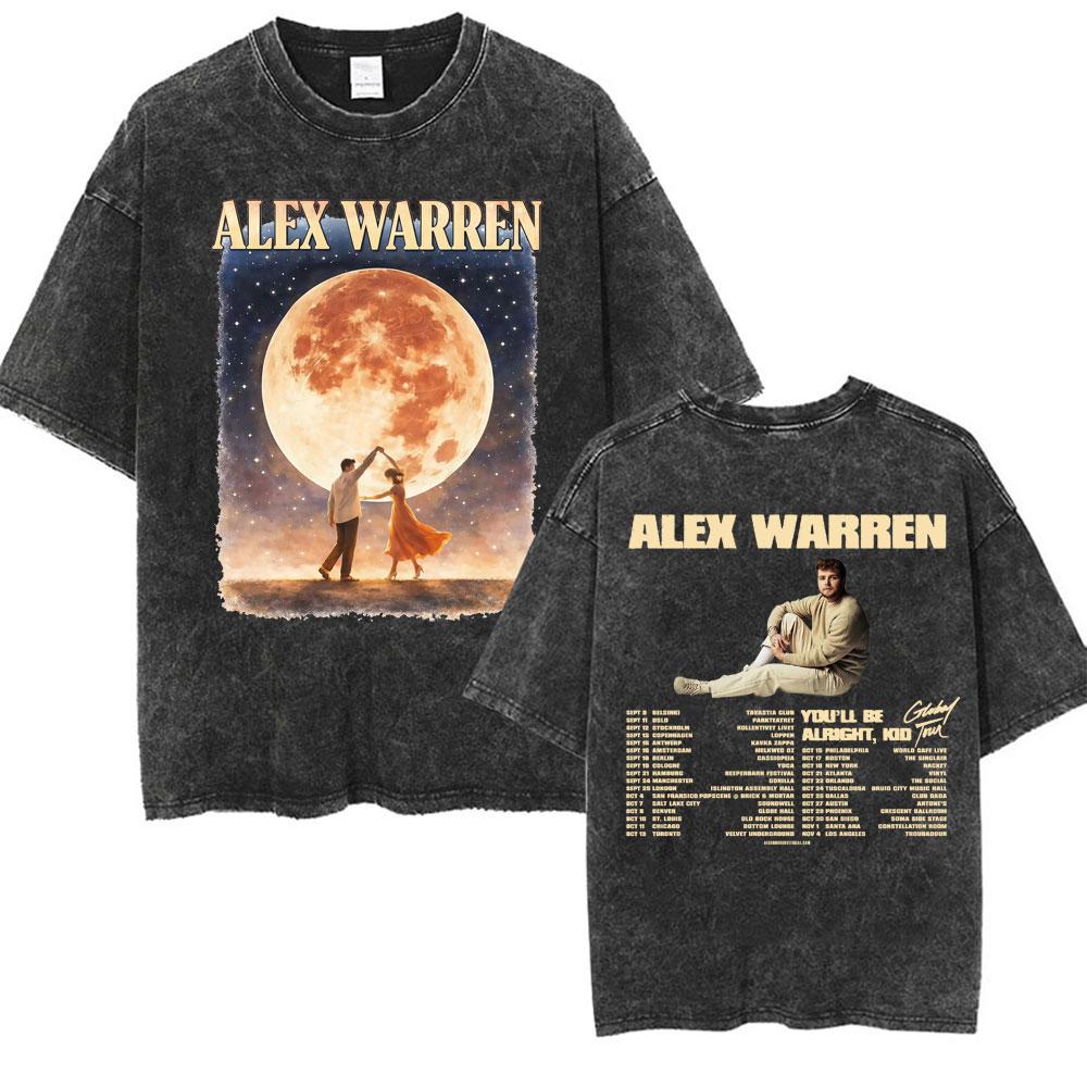 Alex Warren Little Orphan Alex Live Tour 2026 Graphic T Shirt Men's Clothing Vintage Washed T-shirts Casual O-Neck Loose T-shirt
