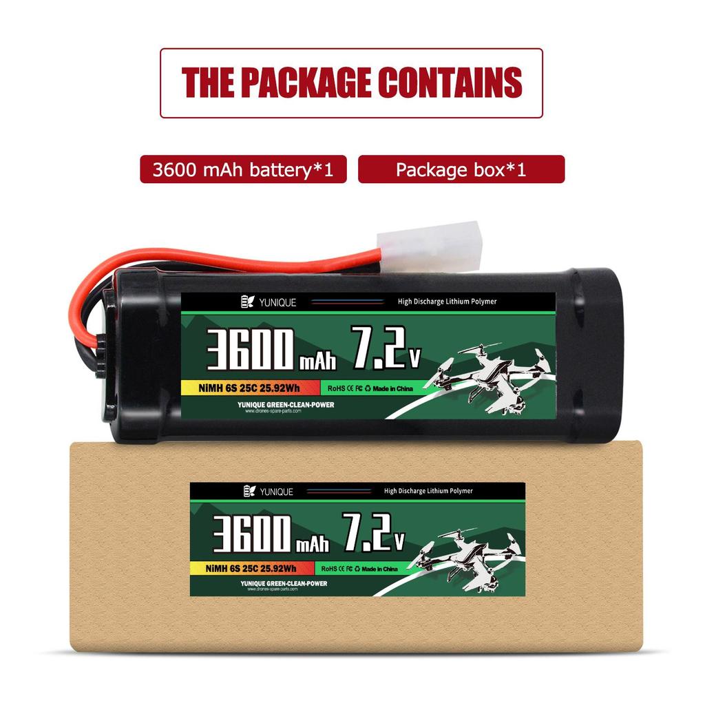 Dobíjecí NiMH baterie 7,2V 3600mAh s konektorem Tamiya – 6 článků, silikonový vodič – Napájení pro RC modely