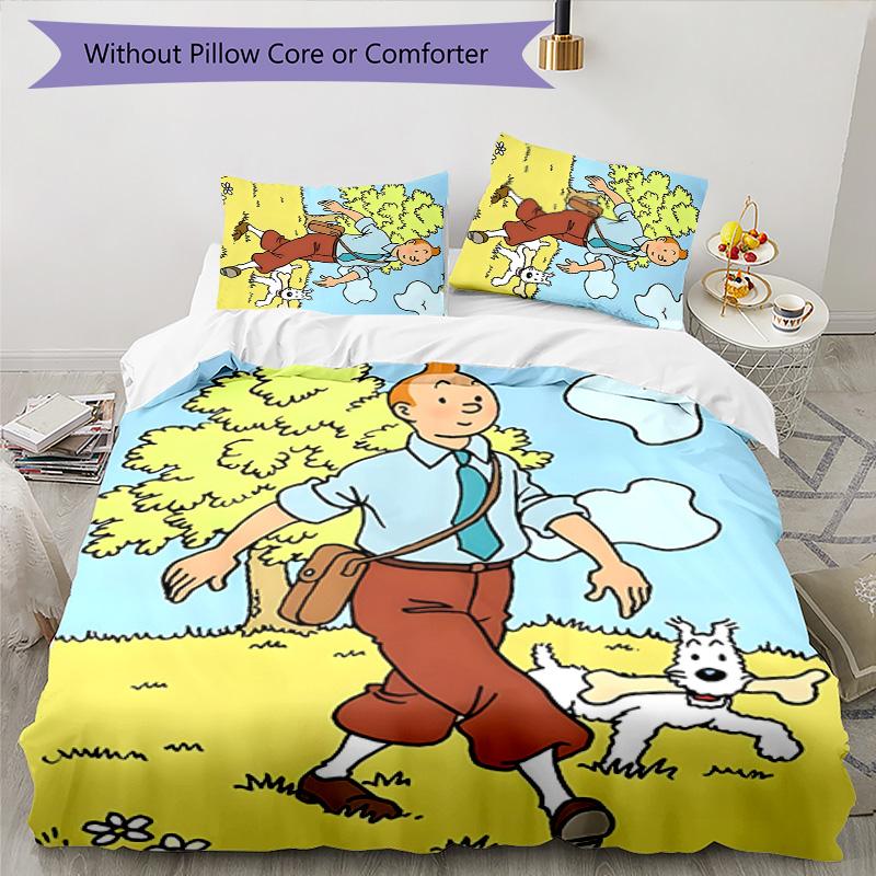 3pcs The Adventures of Tintins Design Cover Set - HD Printed Bedding with 1 Cover and 2 Pillowcases - Perfect for Home and Dorm Decor