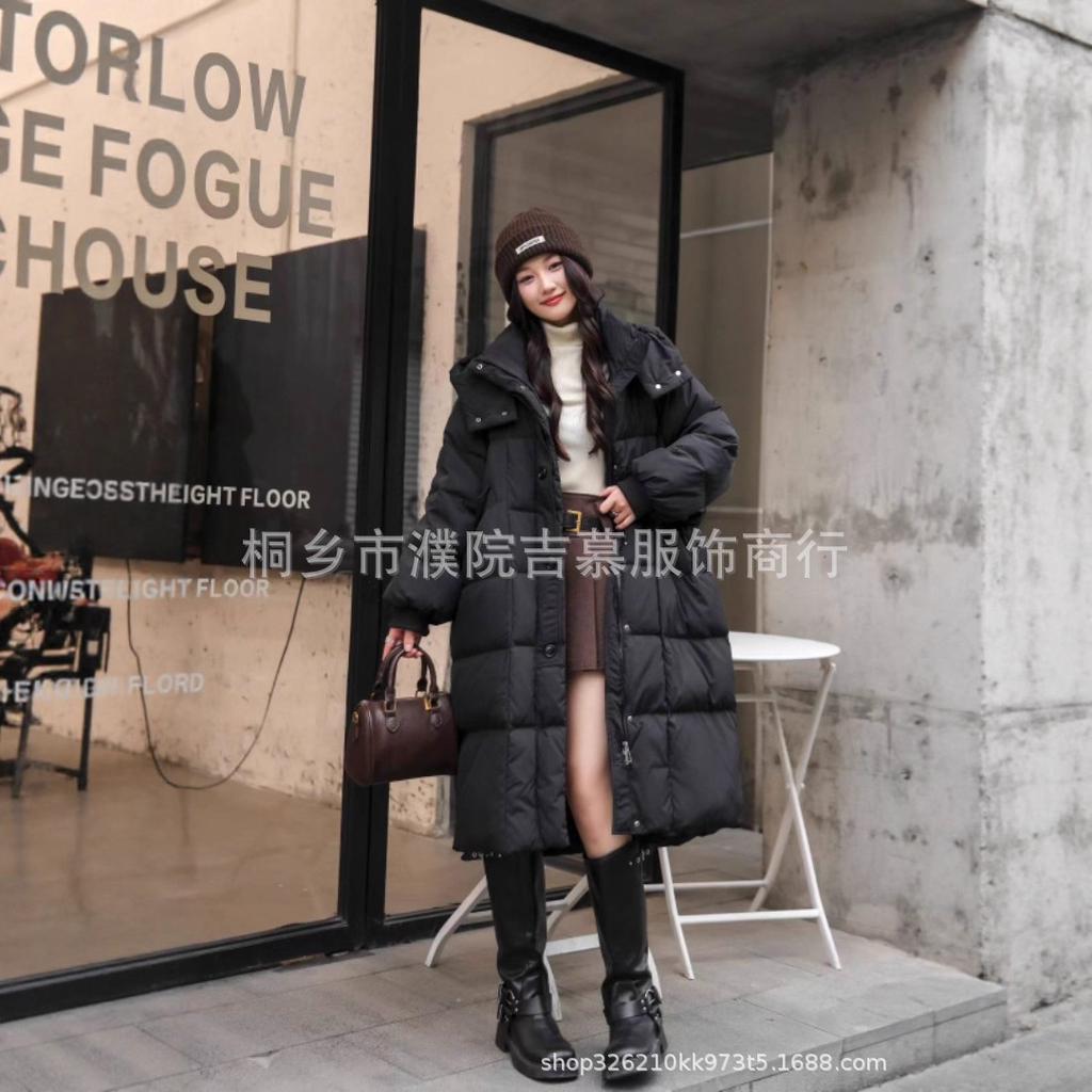 Winter medium and long down jacket women's big quilt white duck down thickened casual hooded loose coat