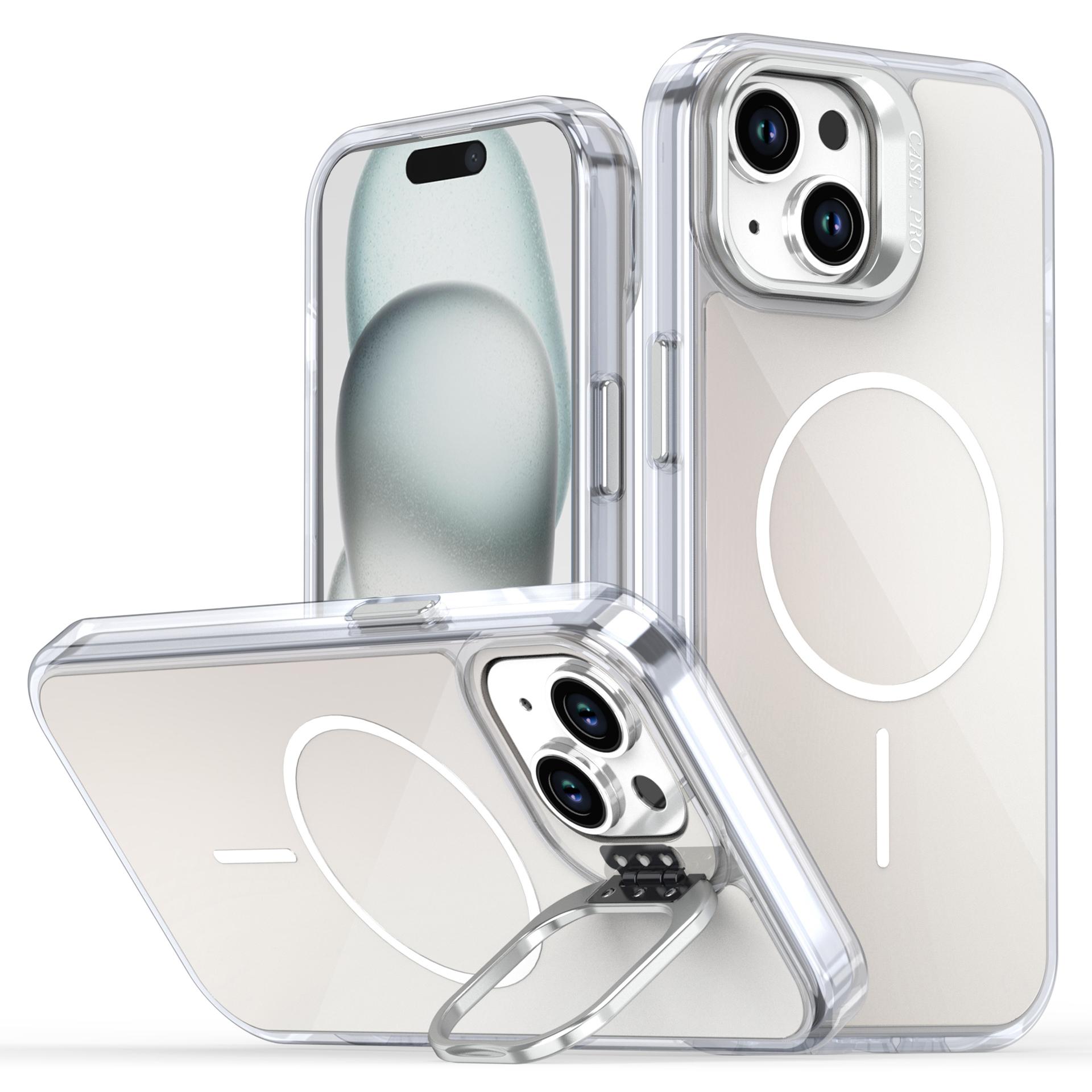 

For iPhone 15 Case Compatible with MagSafe TPU+Acrylic Gradient Phone Cover with Kickstand White