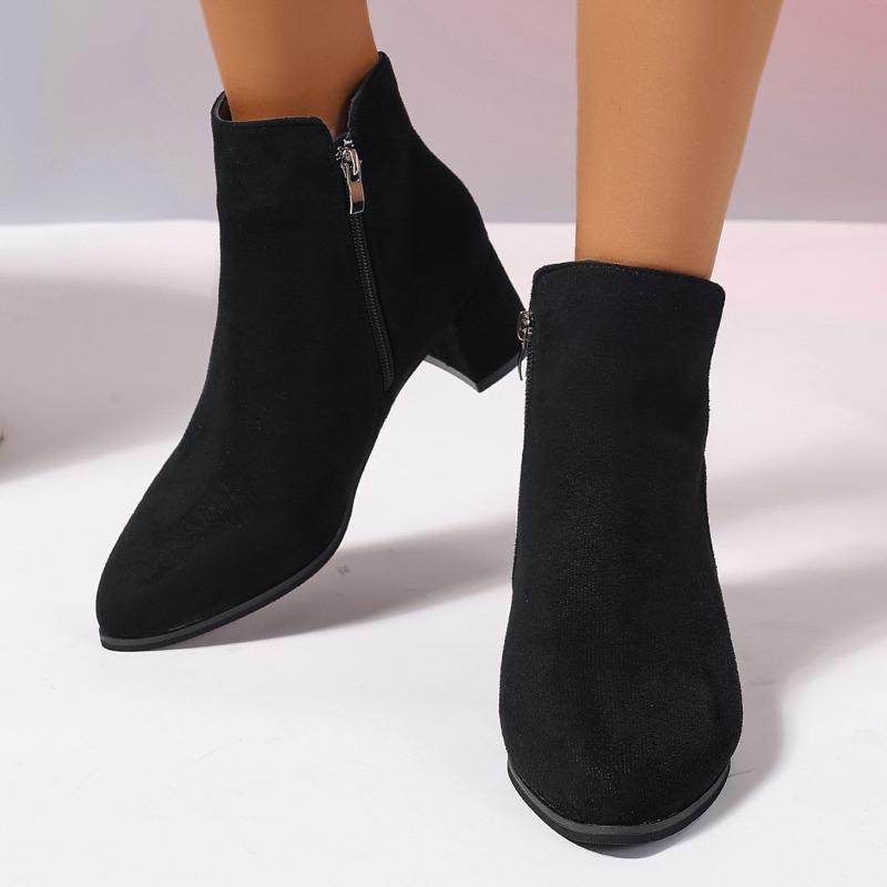 Fashionable Versatile Short Boots Women Autumn Winter Pointed Toe Thick Heel Side Zipper Casual Comfortable High-heeled Boots