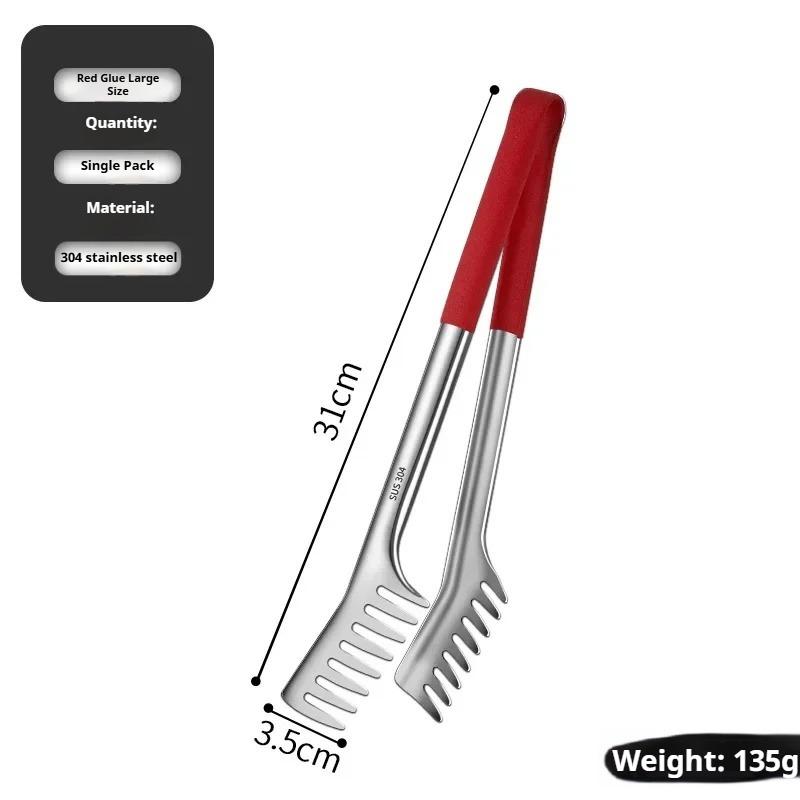 304 Stainless Steel Multi - Function Food Tongs, Anti - Slip Silicone Grip, Comb - Shaped Head, For Grilling/Noodles/Baking