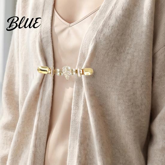 Metal Collar Brooch 2Pcs Vintage Sweater Clips for Women Girls, Retro Faux Pearl And Rhinestones Cardigan Clips, Elegant Clasp Pin Dresses Shawls,