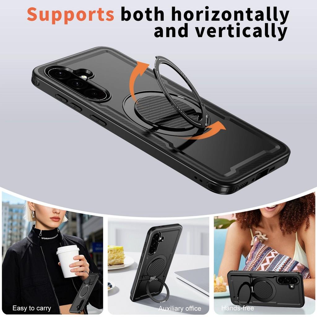Applicable to Samsung a55 new 360 rotating bracket shell s24/s25ultra carbon fiber pattern anti-drop protective cover