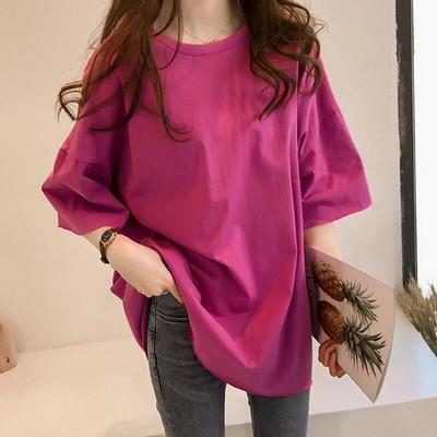 Korean Short Sleeved Casual Oversized Long T Shirt Harajuku 2024 Summer Candy Color Tees Top Women All-match T-shirts Unisex Y2k Tops