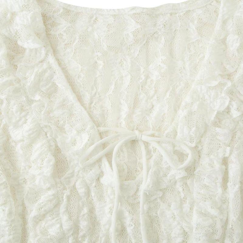 Kaslead New Arrival Women's Clothing Fashion Style Fashion Minimalist Silm Lace Laminated Decoration Tops 4813319