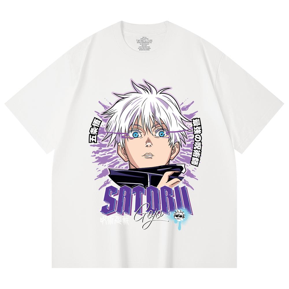 230 Gsm 100% Cotton Jujutsu Kaisen V27 Gojo Print Unisex Heavy Cotton T Shirt