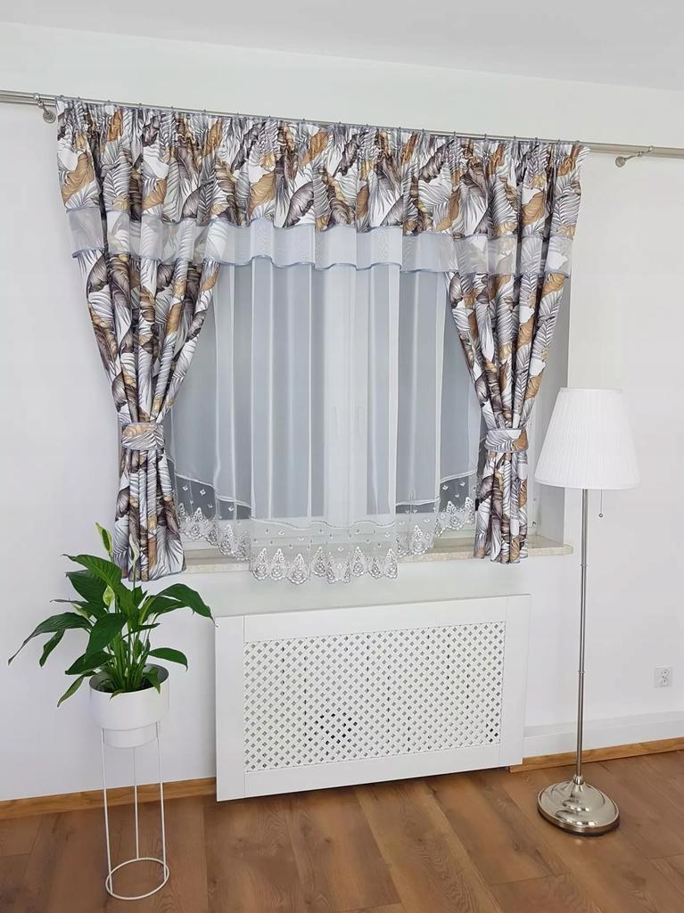 Ready-made Curtain with Drapes and Embroidery - Gray-brown