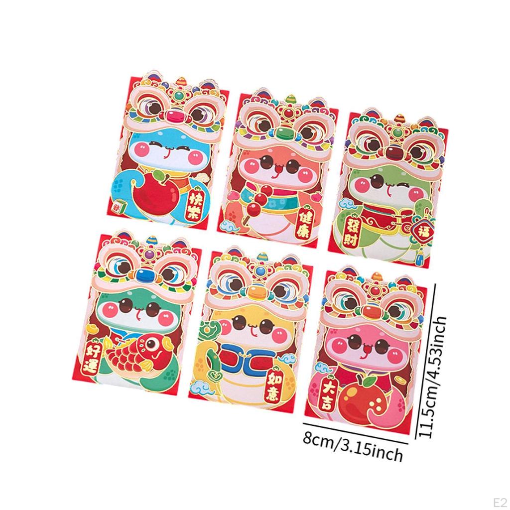 6 Pieces Chinese Year Red Envelope Hong Bao Spring Festival Decorative Decor Packets