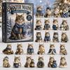 Cat Countdown Calendar Christmas Advent Calendar, 24 Day with Cute Ornaments, Festive Room Decor 2D Acrylic Kitty Holiday Decorations, Gift for Kids,