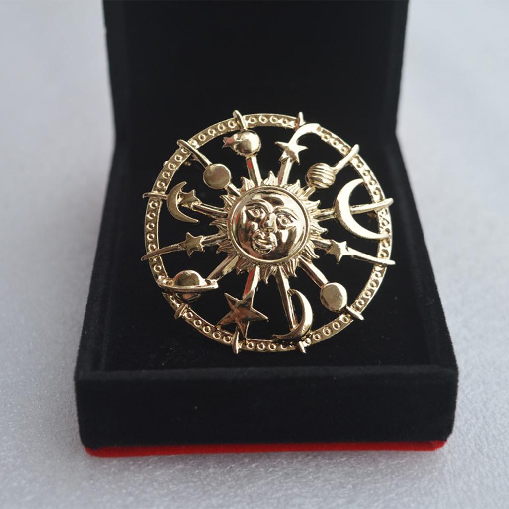 Golden Star Moon for Sun Galaxies Rudder Brooch Fashion Pewter Enamel Lapel Pins