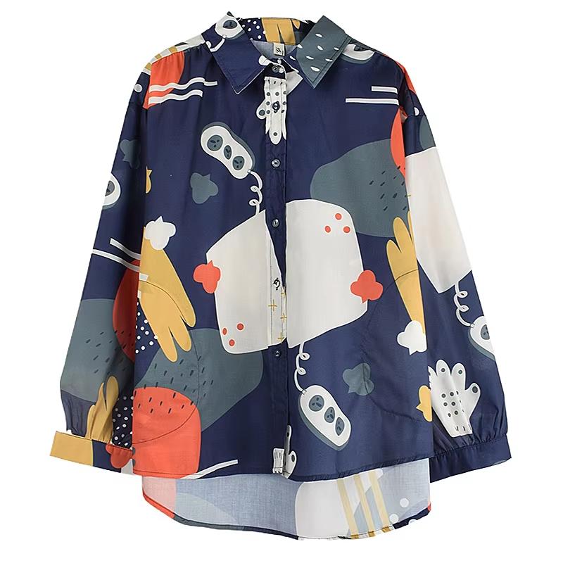 

Xitao Контрастный цветной отложной воротник с принтом GMM1286 One Size синий