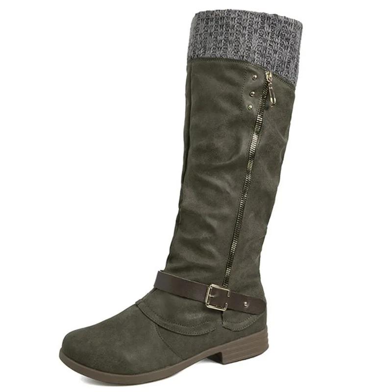SyfIyno Nové dámské retro sněhule ke kolenům Westernové kovbojské boty Zimní boty na motorku na zip Punkové boty Velká velikost 36-43