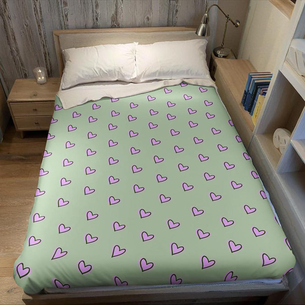 Mint Pink Heart Line Flannel Blanket Warm Soft Halloween Christmas Couch Warm Cozy Decorative Decor Gift for All Season
