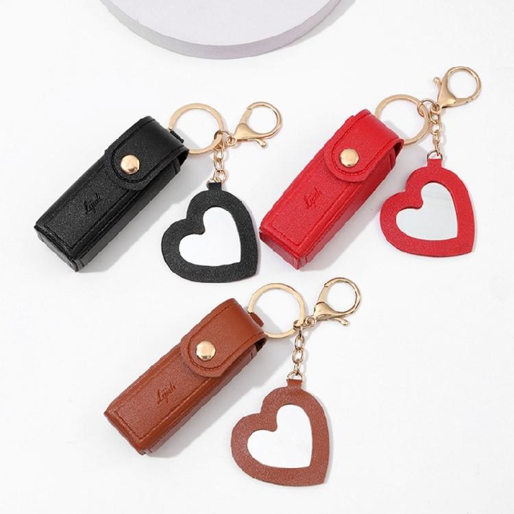 Lipstick Lip Gloss Bag Keychain PU Leather Key Rings Portable Backpack Decor