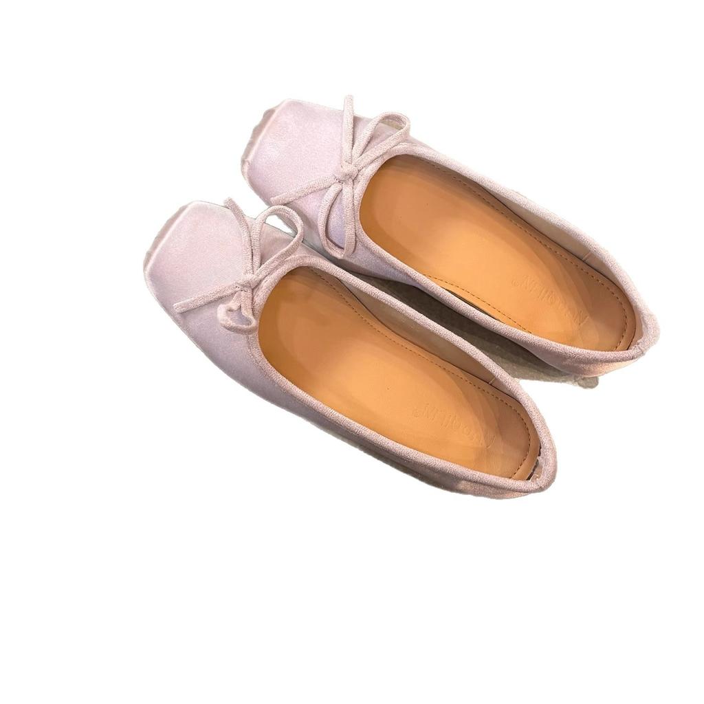 Low-heeled thick-heeled ballet shoes for women's outer wear retro square head 2025 spring and autumn new French flat-bottomed pig nose single shoes