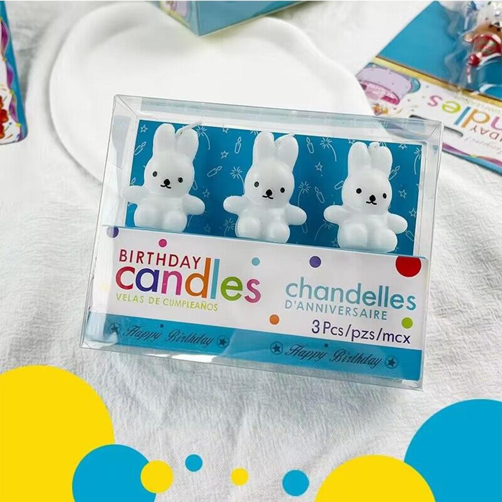 3pcs Cartoon Rabbit Candle Set Cute Mini Funny Bunny Baby Kids Children Happy Birthday CandlesParty Supplies Cake Decoration