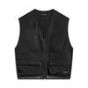 CF Outdoor Solid Color Zip V-Neck Multi-Pocket Water-Resistant Sleeveless Vest Men Vests Black AMDV035-1