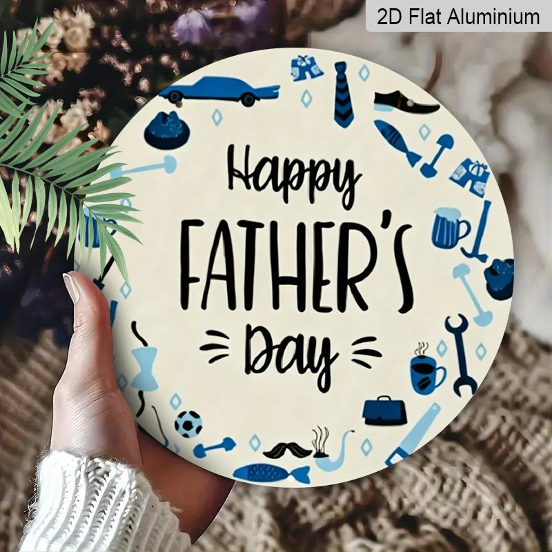 2D Flat, 1pc Charming Blue Tools Pattern Aluminum Wall Art Decor - Round Happy Father'S Day Sign, Classic Style, Indoor Hanging Plaque, Perfect Gift