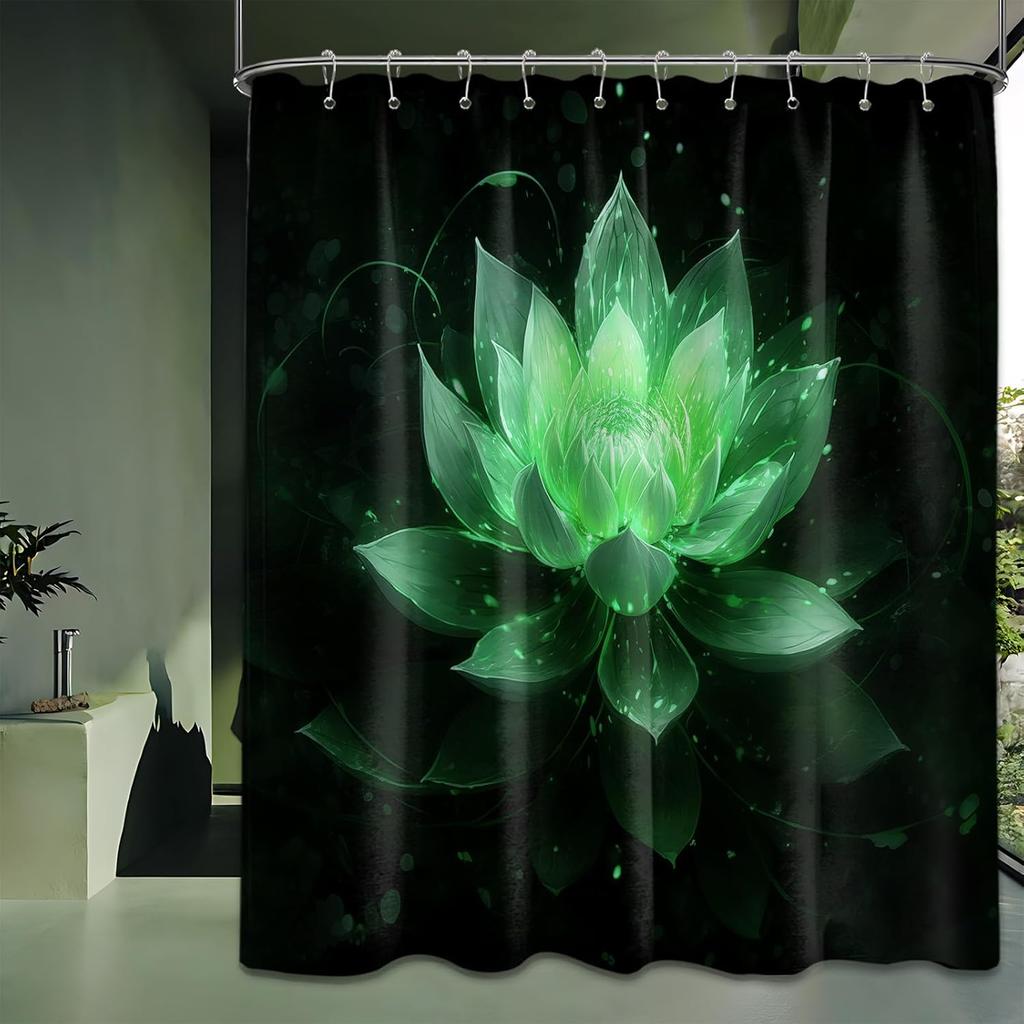 Black And Gold Shower Curtain Lotus Flower For Bathroom Decor Decorative Yellow Golden Floral Bath Curtain Set With Hooks