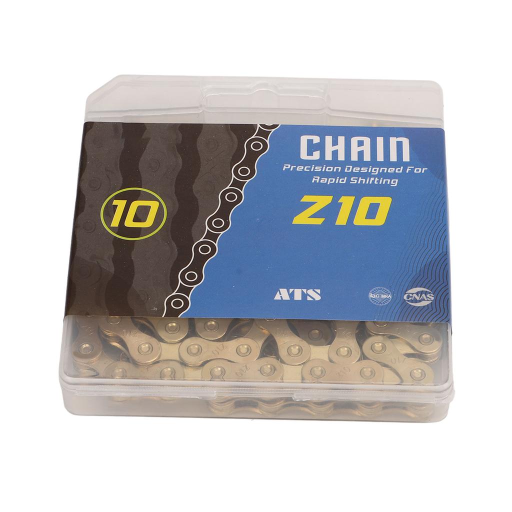 10-växlade cykelkedjor Helt pläterade i guld 116 länkar Cykelkedjor för landsvägs- och mountainbikes