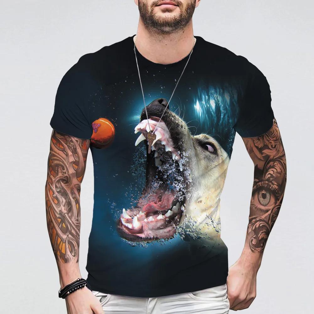 Summer Funny Underwater Dog 3D Print T-Shirts Streetwear Men Casual Oversized O-Neck Short Sleeved T Shirt Tees Tops Clothing