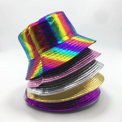 Hat Men's Imitation Leather Street Dance Performance Bucket Hat Women's Spring and Summer Double-sided Trendy Sunshade Basin Hat