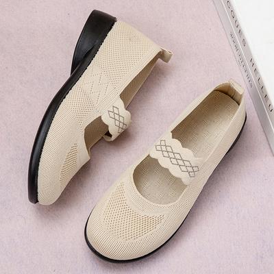 22 Sommer Neu Fliegendes Gewebe Atmungsaktives Stoffschuh Netzschuh Flacher Mund Lässig Mutter Schuhe