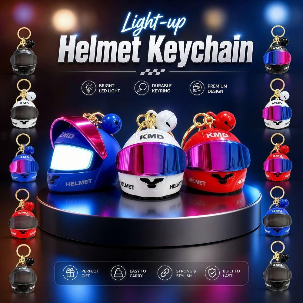 Cool Light-up Helmet Keychain Lightweight Versatile Mini Night Light Pendant Realistic Multifunctional Helmet Bag Charm