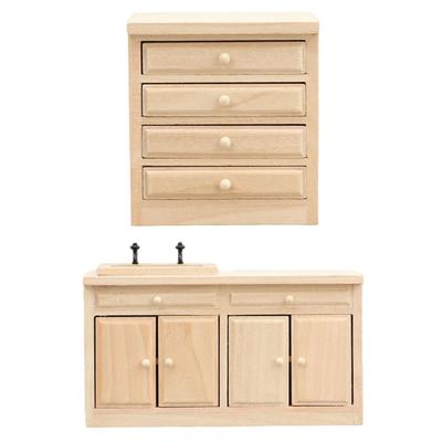 Dollhouses Miniature Cabinet Wooden Kitchen Scene Display Accessories 1/12 Unpainted Furniture Craft Project Supply