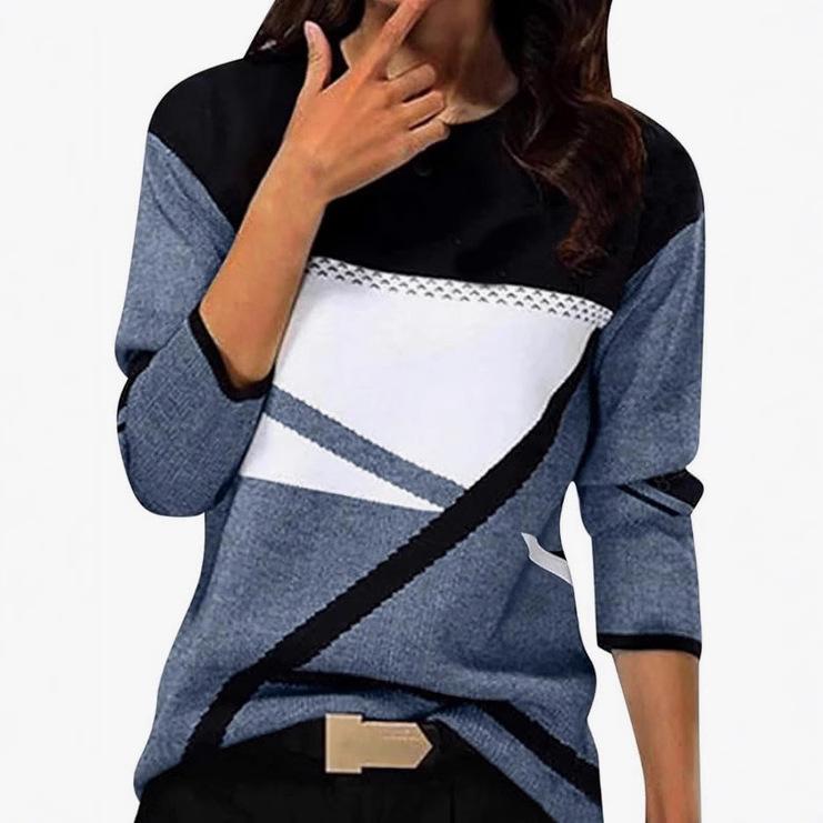 Wiosenne i jesienne T-shirty damskie z okrągłym dekoltem, z nadrukiem w 3D w modny, swobodny sposób, z długim rękawem