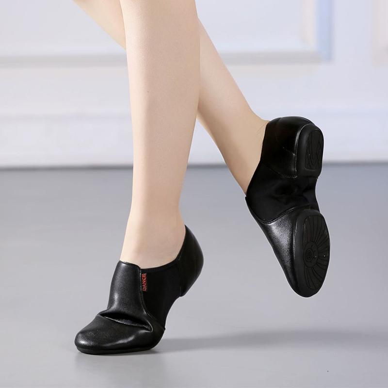 Genuine Leather Jazz Dance Shoes Tan Black Antiskid Sole Jazz Shoes High Quality Adults Dance Sneakers For Girls Women