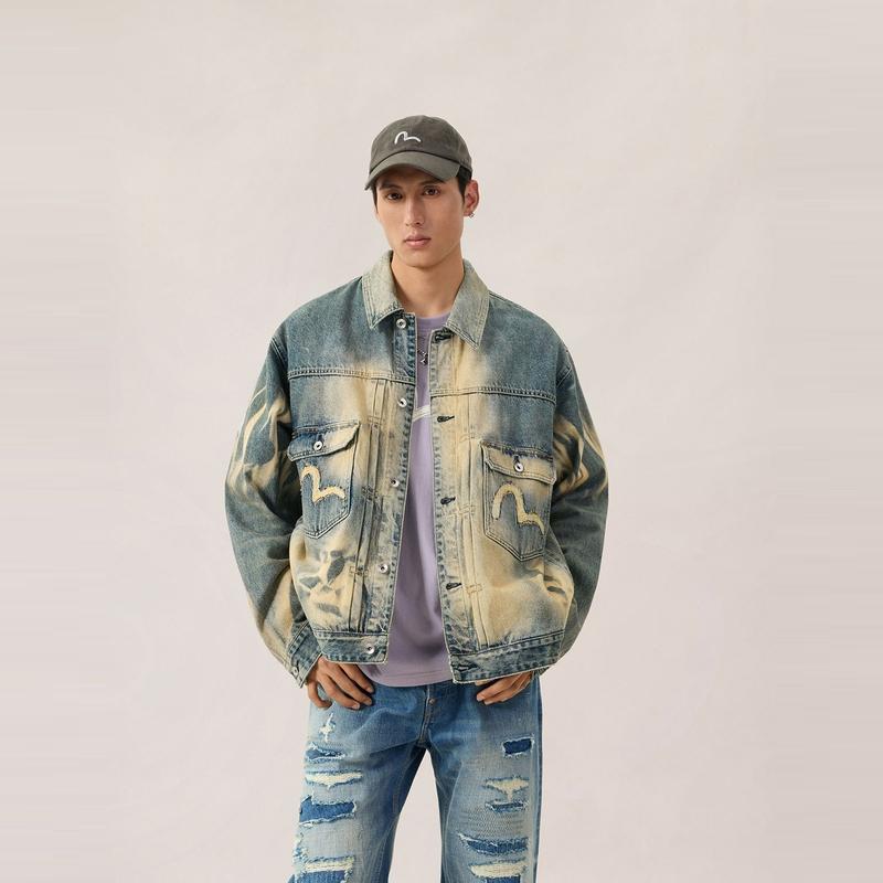 Evisu Giacca di jeans con motivo gabbiano Primavera 2026 Giacca da uomo 2ESHTM6DJ1003RXDN
