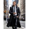 New European and American men's long PU leather trench coat suit collar business casual knee leather coat jacket men's clothing
