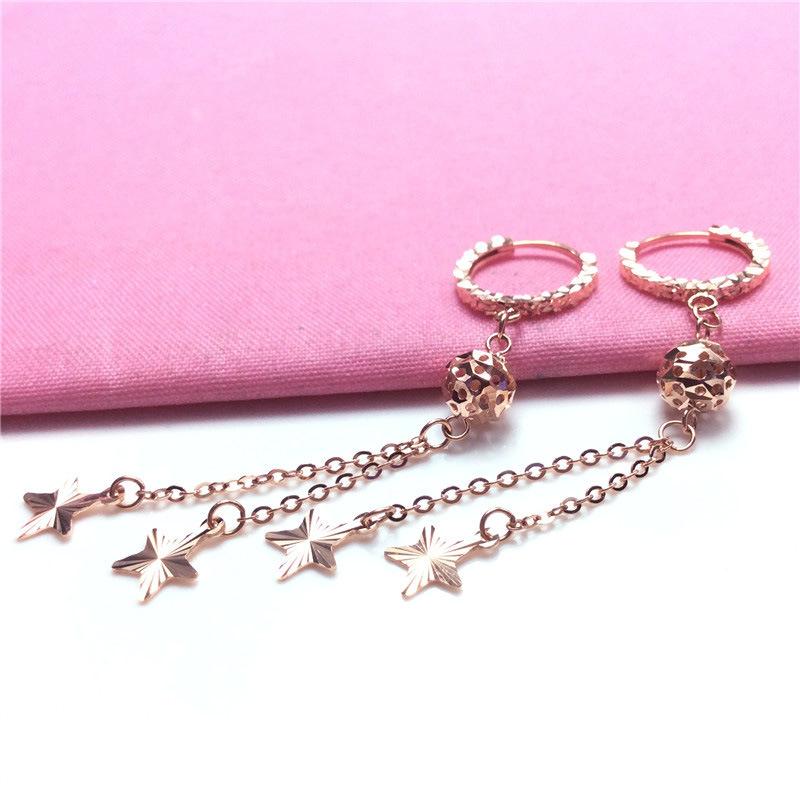 Фиолетовые Позолоченные Розовым Золотом Полые Шарики Звезда с Бахромой Длинные Серьги Простые Персонализированные Серьги